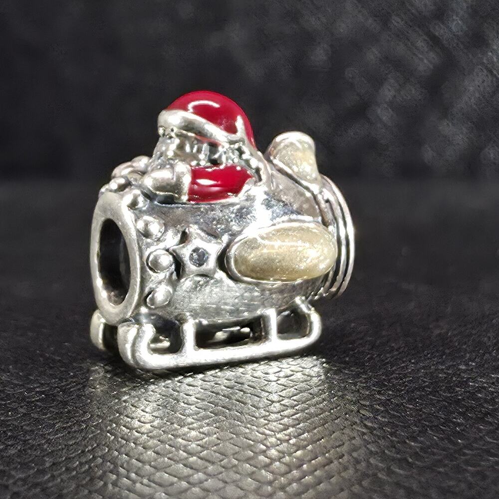 Authentic Pandora S925 ALE Santa In Space Rocket Ship Sleigh Enamel Charm
